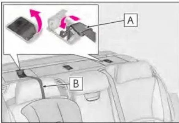 Diagram showing car seatbelt switch mechanism with labeled parts A and B, including a close-up of the switch mechanism.