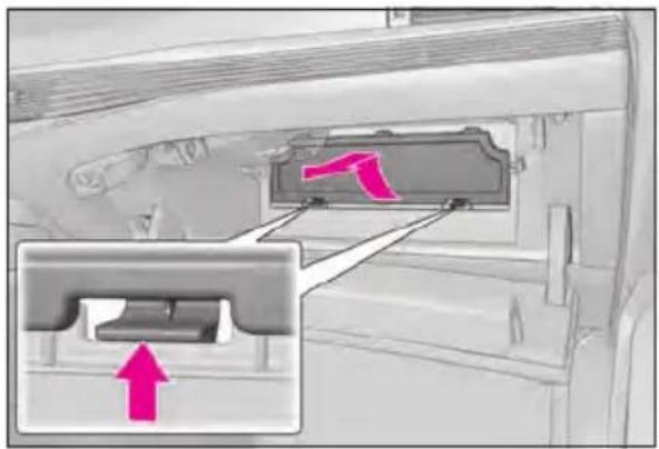 Diagram showing a car interior with a highlighted component labeled '1' and an arrow pointing to it, likely indicating a status or operation.