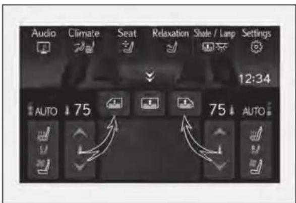 Audio Climate Seat Relaxation Shale / Lamp Settings 12:34 AUTO 75 75 AUTO