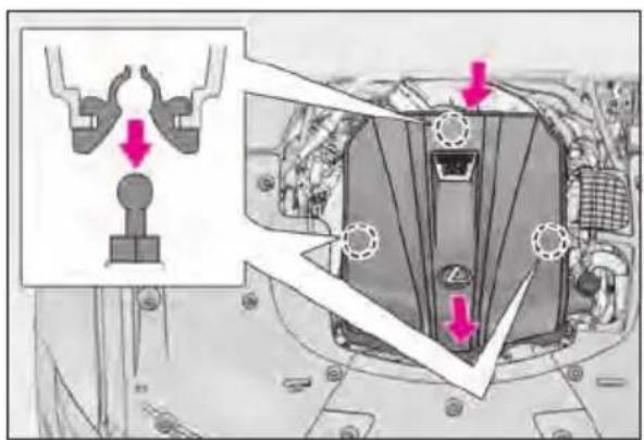 Technical diagram showing mechanical assembly with highlighted components and directional arrows indicating motion or force directions.