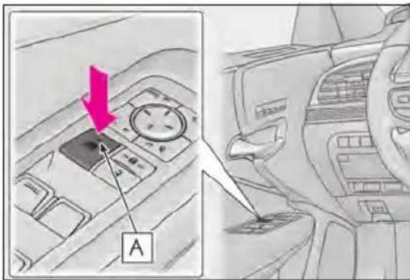 Diagram showing car interior control panel with labeled component 'A' and directional arrow, likely from a vehicle safety or diagnostic context.