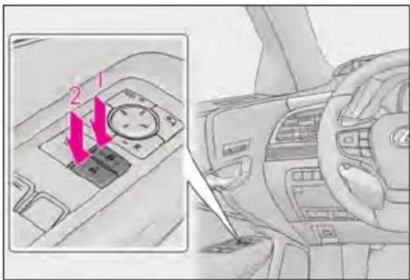 Diagram showing car interior with labeled parts and directional arrows, likely indicating engine or control components.