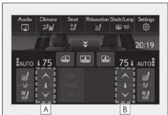 Audio Climate Seat Relaxation Shade/Lamp Settings 20:19 AUTO 75 75 AUTO A B