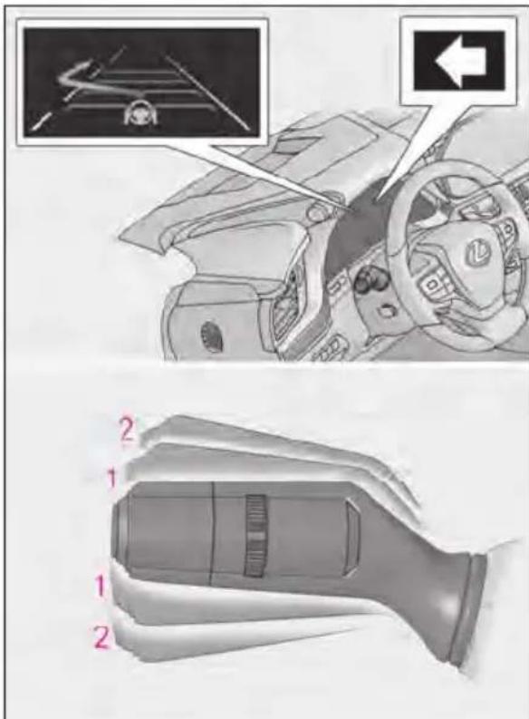 Technical diagram showing car interior and hand valve assembly with numbered parts and a close-up of the steering wheel.