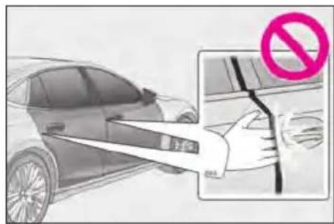 Diagram showing a car being barred with a 'no' symbol, alongside a hand holding a broken wall.