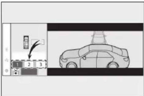 Diagram showing a car interior with numbered sections and a vehicle silhouette, likely illustrating a road safety or navigation concept.