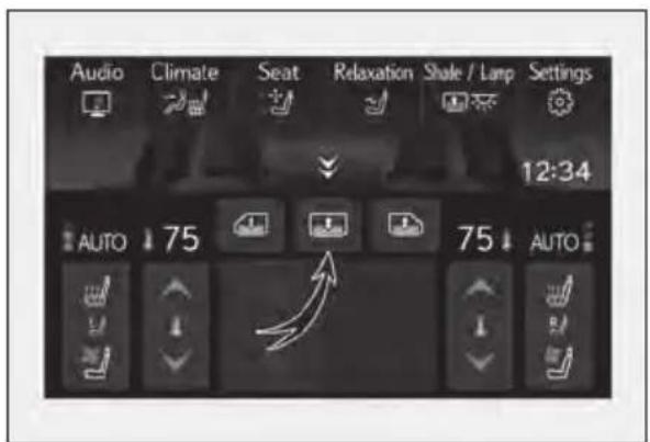Audio Climate Seat Relaxation Shale / Lamp Settings 12:34 AUTO 75 75 AUTO