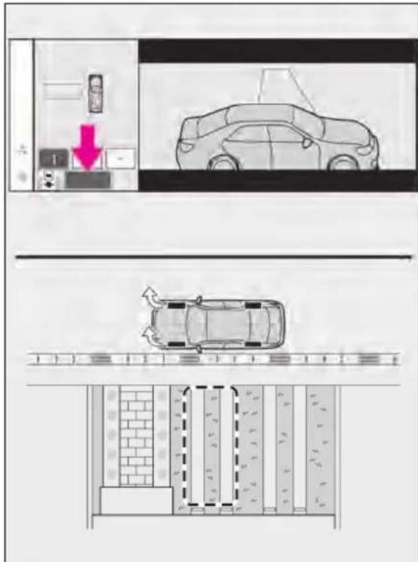 Diagram showing car parking and parking layout with a red arrow indicating a location or change, alongside a detailed top-down view of the car's side profile.