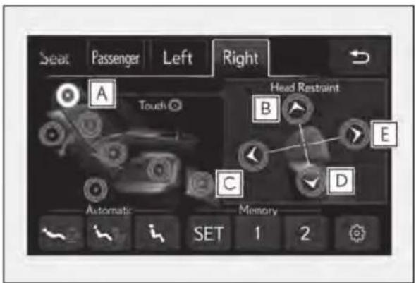 Seat Passenger Left Right A Touch Head Restraint B E C D Automatic Memory SET 1 2