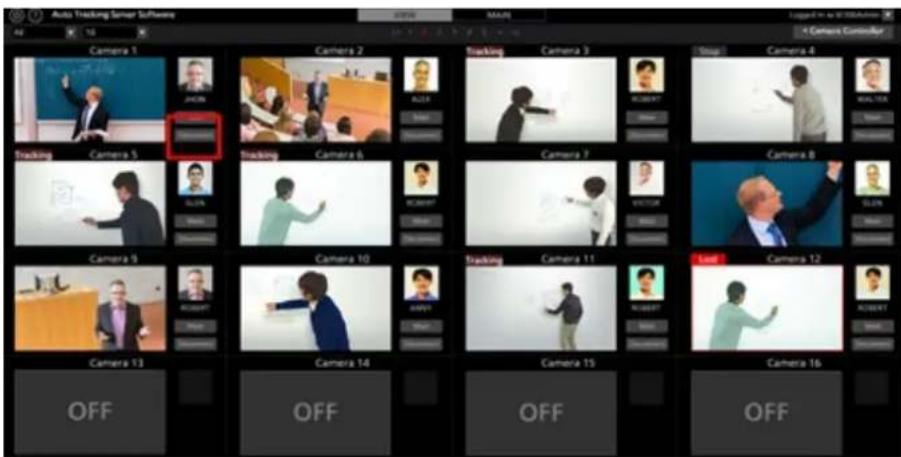 Auto Tracking Server Software 42 15 Camera 1 JACON Tracking Camera 2 ALAB Tracking Camera 3 RUBERT Stop Camera 4 WAL-TER Start Camera 5 ALAB Tracking Camera 6 RUBERT Stop Camera 7 WAL-TER Stop Camera 8 SLETS Start Camera 9 ALAB Tracking Camera 10 ARPT Tracking Camera 11 RUBERT Stop Camera 12 ALAB Start Camera 13 OFF OFF OFF OFF OFF