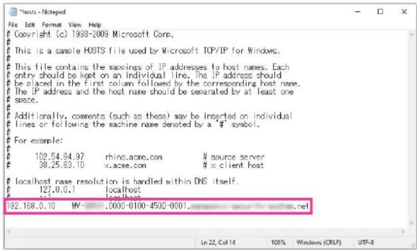 Copyright (c) 1983-2009 Microsoft Corp. This is a sample HOSTS file used by Microsoft TCP/IP for Windows. This file contains the mappings of IP addresses to host names. Each entry should be kept on an individual line. The IP address should be placed in the first column followed by the corresponding host name. The IP address and the host name should be separated by at least one space. Additionally, comments (such as these) may be inserted on individual lines or following the machine name denoted by a '#' symbol. For example: # # # # # 102.54.94.97 rhino.acire.com # source server # 38.25.63.10 x.acire.com # x client host localhost name resolution is handled within DNS itself. # 127.0.0.1 localhost # localhost 192.168.0.10 WY- .0000-0100-4500-0001. .net Ln 22, Col 14 100% Windows (CRLF) UTF-8