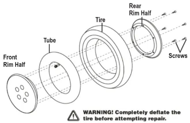 Front Rim Half Tube Tire Rear Rim Half Screws WARNING! Completely deflate the tire before attempting repair.
