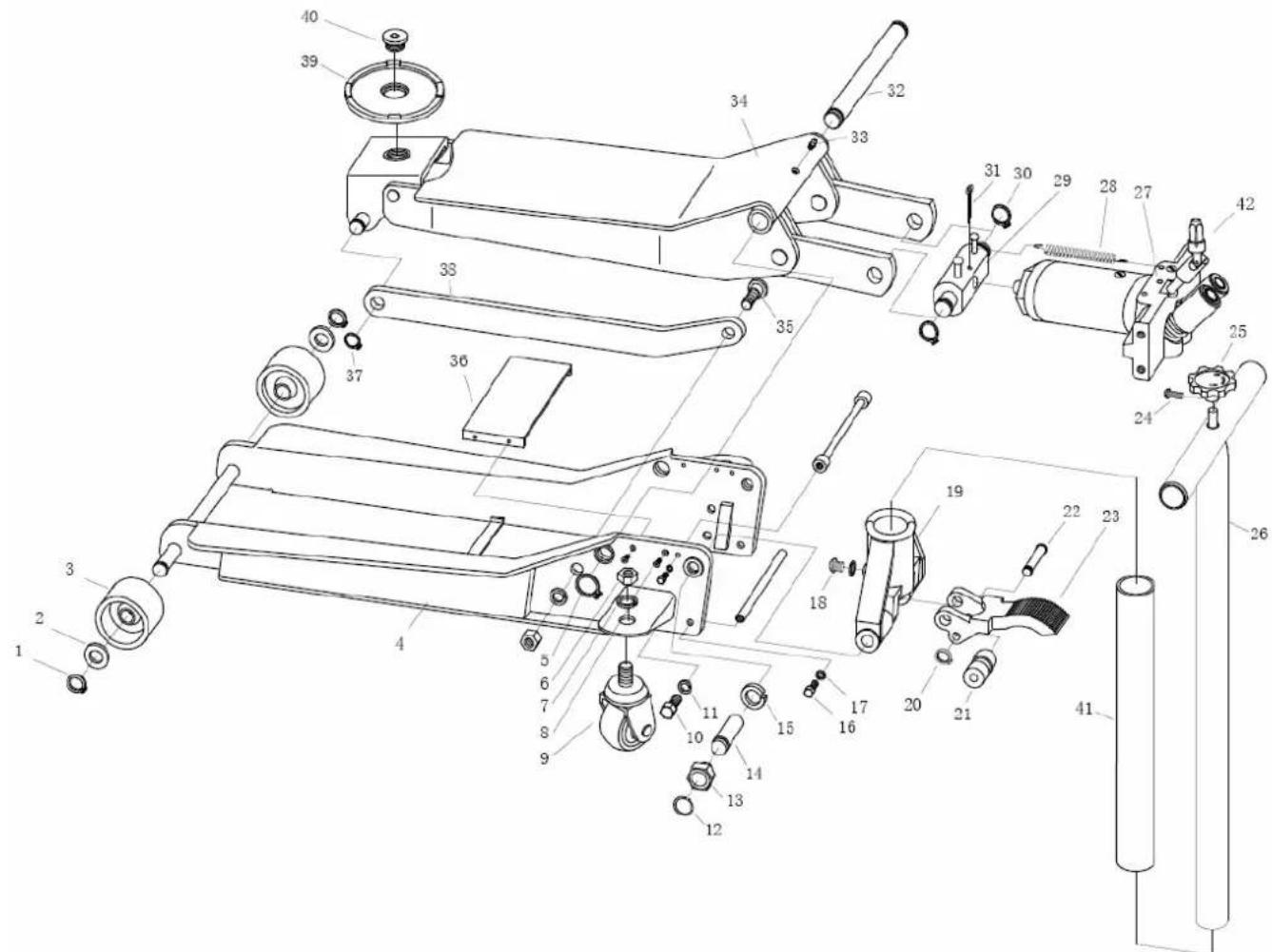 Exploded view diagram of a mechanical assembly with numbered parts for identification