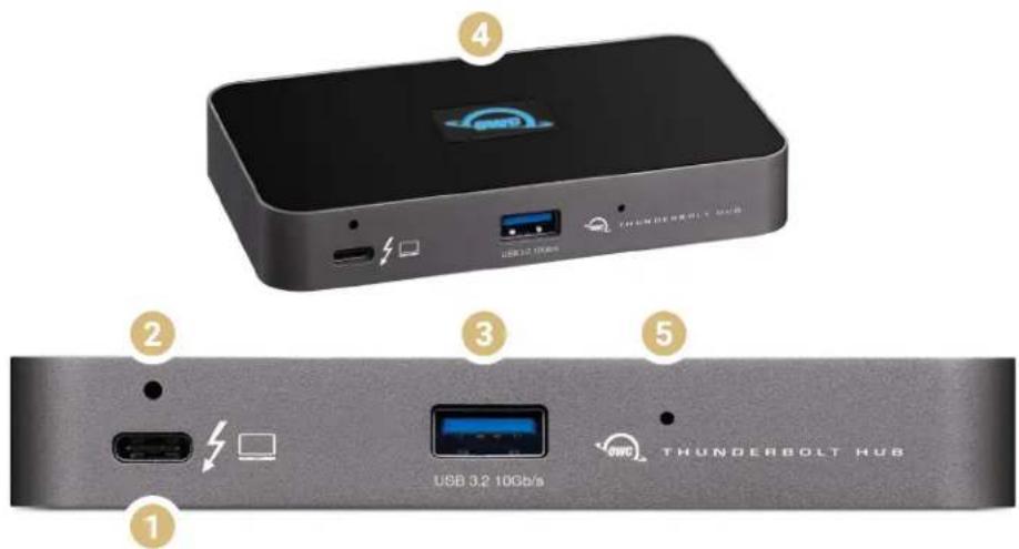 4 USB 3.2 10Gb/s THUNDERBOLT HUB 2 3 5 1 USB 3.2 10Gb/s THUNDERBOLT HUB