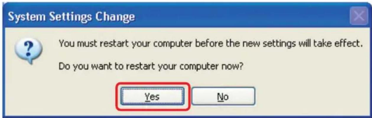 System Settings Change You must restart your computer before the new settings will take effect. Do you want to restart your computer now? Yes No