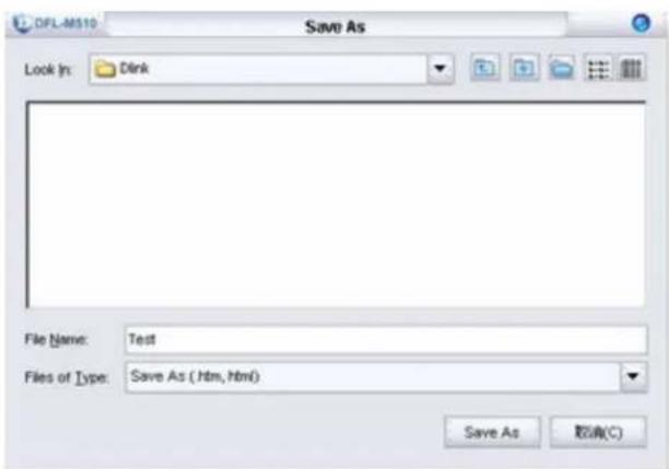 DFL-MS10 Save As Look In: Dink File Name: Test Files of Type: Save As (htm, htm) Save As 取消(C)