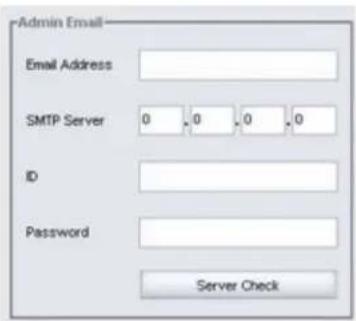 Admin Email Email Address SMTP Server 0 0 0 0 ID Password Server Check