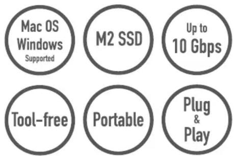 Mac OS Windows Supported M2 SSD Up to 10 Gbps Tool-free Portable Plug & Play