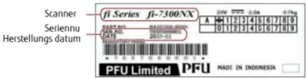 Scanner fi Series fi-7300NX SERiennu Herstellungs datum PART NO. NER. NO. DATE 2017-11 REMARKETARY MODEL PFU Limited PFU MADE IN INDONESIA