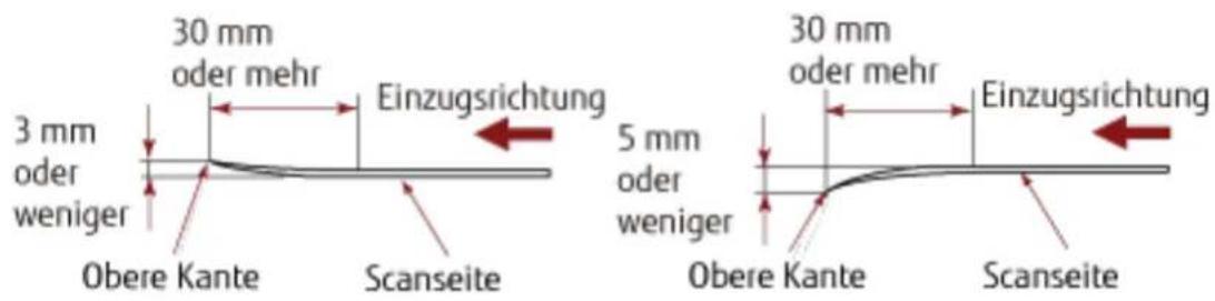 30 mm oder mehr 3 mm oder weniger Einzugsrichtung Obere Kante Scanseite 30 mm oder mehr 5 mm oder weniger Einzugsrichtung Obere Kante Scanseite