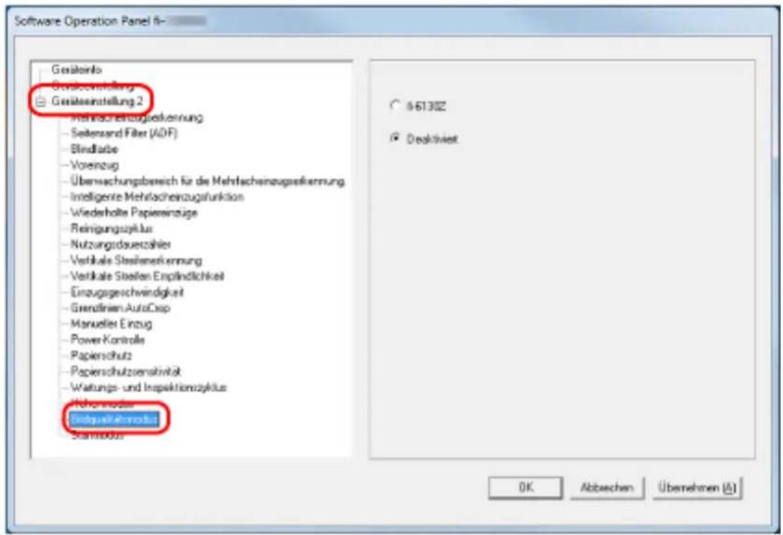 Software Operation Panel fi- Gesitelnis Gesitelnisstellung Gesitelnisstellung 2 - Mehrsicherungskrechnung - Seitensand Filter (ADF) - Blindlabe - Vorenzug - Überwachungsbereich für die Mehrfacheinzugsenkennung - Intelligente Mehrfacheinzugafunktion - Wiederholte Papiereinzüge - Reinigungszylus - Nutzungsdauerszahlen - Verikale Steilenenkennung - Verikale Steilen Empfindlichkeit - Einzugsgeschwindigkeit - Grenafinen AutoCap - Manueller Einzug - Power Kontrolle - Papienschutz - Papienschulzensaktivität - Waltungs- und Inspektionszylus - Invermoder Eintrusivekrednis Stammodus 061322 Deckiviert OK Abbechen Übemehmen (A)