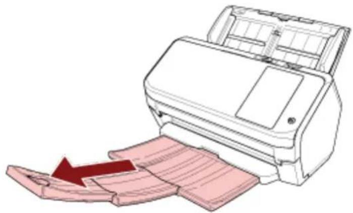 RICOH fi-7300NX - Ziehen Sie das Ausgabefach und die Ausgabefacherweiterung heraus. - 1