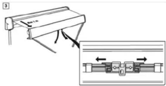 Technical diagram showing a mechanical assembly with directional arrows and a magnified inset of a component with internal components.