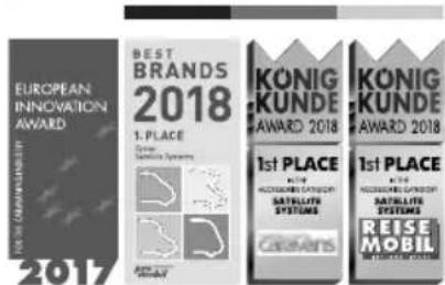 EUROPEAN INNOVATION AWARD BEST BRANDS 2018 1. PLACE System Systems KONIG KUNDE AWARD 2018 1st PLACE AFTER NATIONAL SYSTEMS SATellite SYSTEMS KONIG KUNDE AWARD 2018 1st PLACE AFTER NATIONAL SYSTEMS SATellite SYSTEMS REISE MOBIL