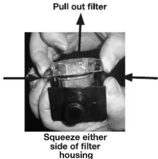 Pull out filter Squeeze either side of filter housing