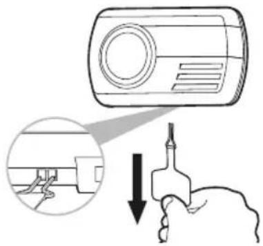 Diagram illustrating a hand using a tool to adjust or remove a device, with an inset showing the process.