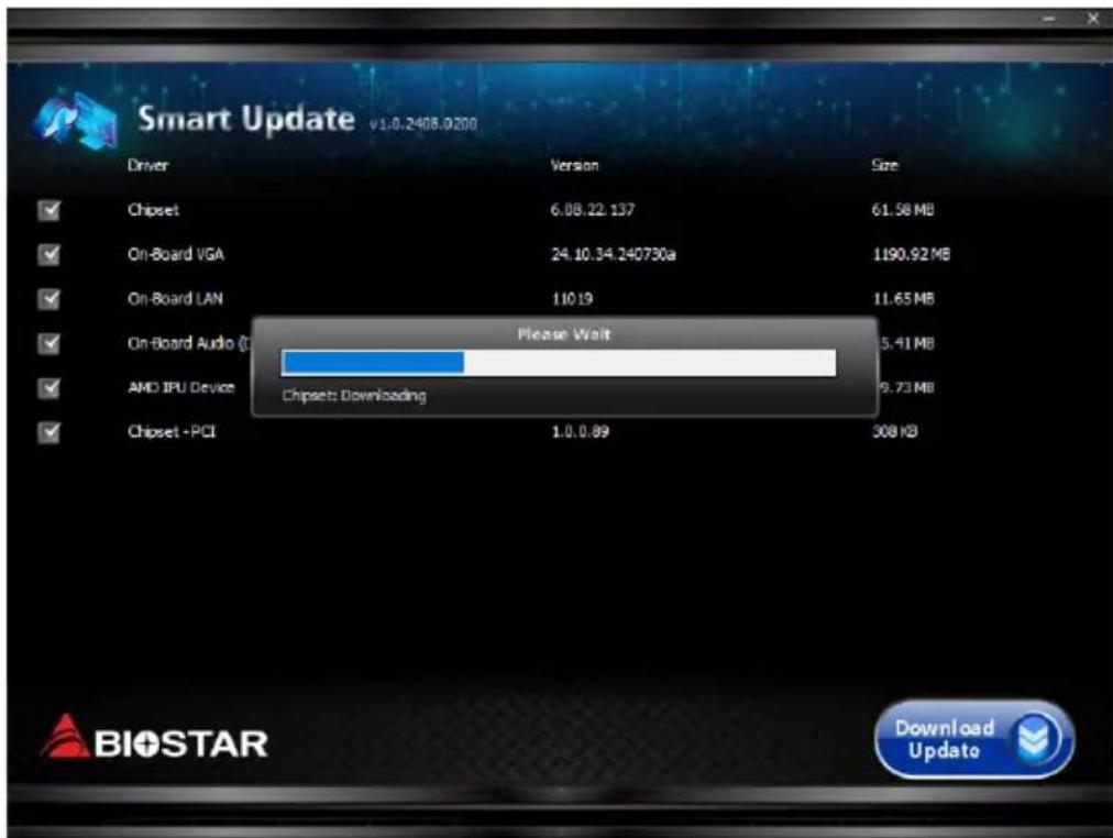 Smart Update v1.0.2408.0200 Driver Version Size Chipset 6.08.22.137 61.58 MB On-Board VGA 24.10.34.240730a 1190.92 MB On-Board LAN 110.19 11.65 MB On-Board Audio (C) Please Wait 5.41 MB AMD IPU Device Chipset: Downloading 9.73 MB Chipset -PCI 1.0.0.89 308 MB Download Update BIOSTAR