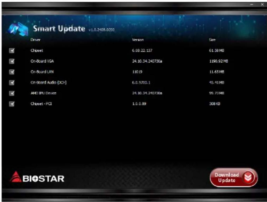 Smart Update v1.0.2408.0200 Driver Version Size Chipset 6.08.22.137 61.58 MB On-Board VGA 24.10.34.240730a 1190.92 MB On-Board LAN 110.19 11.65 MB On-Board Audio (DCI) 6.0.9700.1 45.41 MB AMD IPU Device 24.10.34.240730s 99.73 MB Chipset - PCI 1.0.0.89 308 KB Download Update