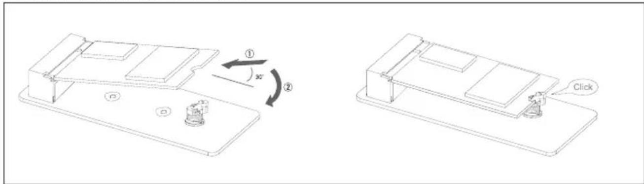 Technical diagram showing two mechanical assembly configurations with labeled components and directional arrows indicating rotation or movement.