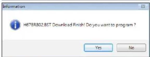 Information H67BR802.BST Download Finish! Do you want to program ? Yes No
