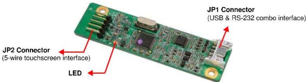 JP1 Connector (USB & RS-232 combo interface) JP2 Connector (5-wire touchscreen interface) LED