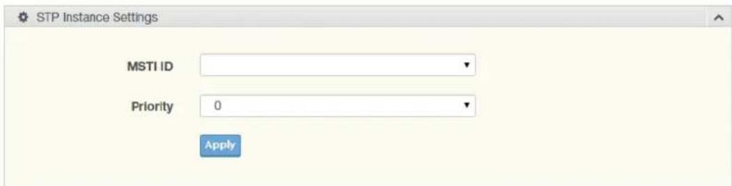 STP Instance Settings MSTI ID Priority 0 Apply