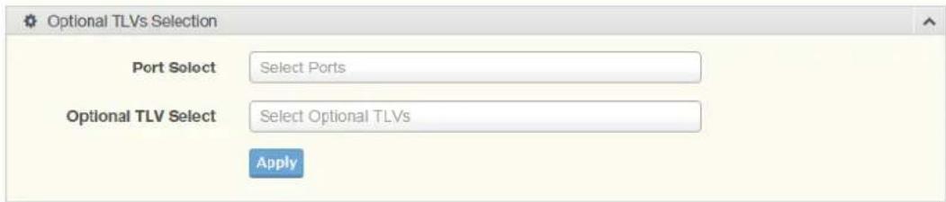 Optional TLVs Selection Port Select Select Ports Optional TLV Select Select Optional TLVs Apply