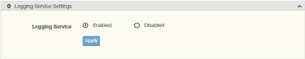 Logging Service Settings Logging Service Enabled Disabled Apply
