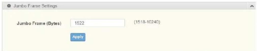 Jumbo Frame Settings Jumbo Frame (Bytes) 1522 (1518-10240) Apply