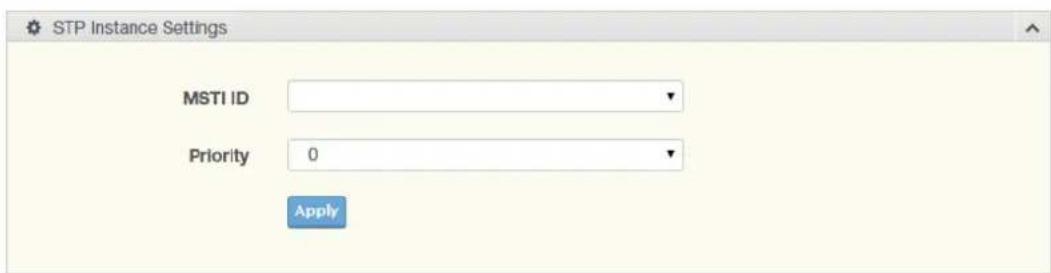STP Instance Settings MSTI ID Priority 0 Apply