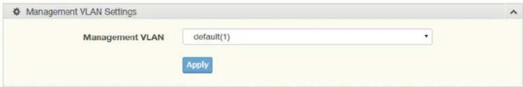 Management VLAN Settings Management VLAN default(1) Apply