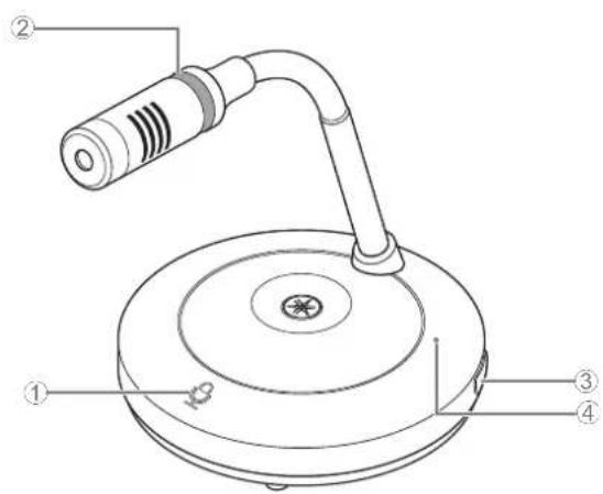 Technical diagram of a desktop computer with labeled parts including a speaker, lens, and base
