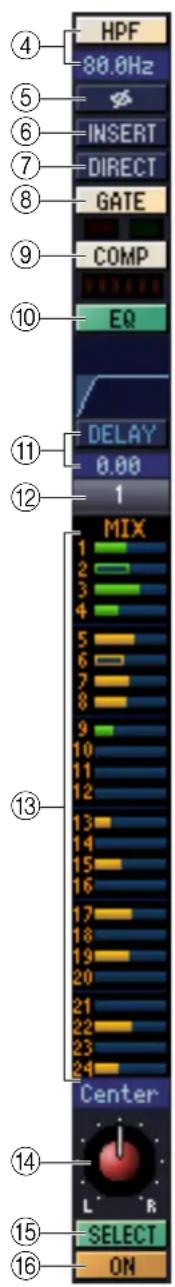 HPF 80.0Hz INSERT DIRECT GATE COMP EQ DELAY 0.00 1 MIX 1 2 3 4 5 6 7 8 9 10 11 12 13 14 15 16 17 18 19 20 21 22 23 24 Center L R SELECT ON 14 15 16