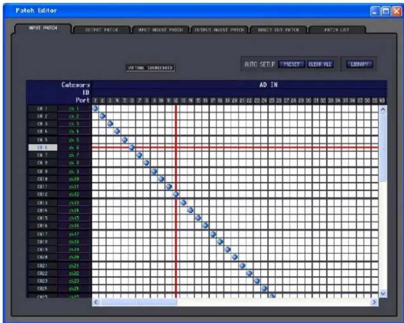 Patch Editor INPUT PATCH OUTPUT PATCH INPUT INSERT PATCH OUTPUT INSERT PATCH DIRECT OUT PATCH PATCH LIST VIRTUAL SORROWED AUTO SET UP Preset CLEAR NULL LIBRARY Catacson AD IN ID Port CH 1 ch 1 CH 2 ch 2 CH 3 ch 3 CH 4 ch 4 CH 5 ch 5 CH 6 ch 6 CH 7 ch 7 CH 8 ch 8 CH 9 ch 9 CH10 ch10 CH11 ch11 CH12 ch12 CH13 ch13 CH14 ch14 CH15 ch15 CH16 ch16 CH17 ch17 CH18 ch18 CH19 ch19 CH20 ch20 CH21 ch21 CH22 ch22 CH23 ch23 CH24 ch24 CH25 ch25 AD IN