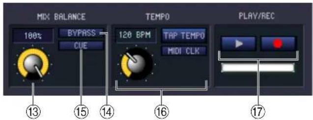 MIX BALANCE 100% BYPASS = CUE TEMPO 120 BPM TAP TEMPO MIDI CLK PLAY/REC ⑬ ⑮ ⑯ ⑰ ⑱