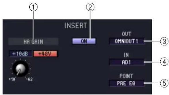 INSERT HR GRIN +18dB +48V ON OUT OMNIOUT 1 IN AD1 POINT PRE EQ ① ② ③ ④ ⑤