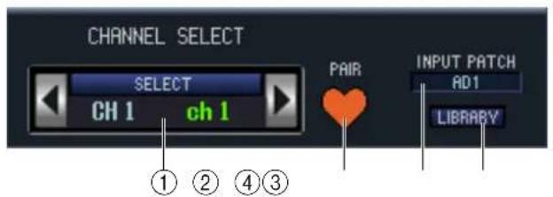 CHANNEL SELECT SELECT CH 1 ch 1 PAIR INPUT PATCH AD1 LIBRARY ① ② ④③