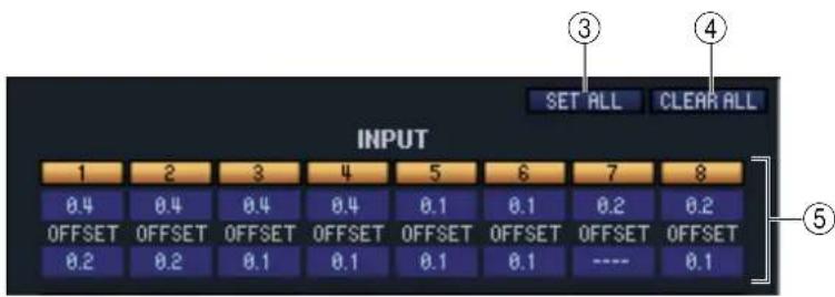 SET ALL CLEAR ALL INPUT 1 2 3 4 5 6 7 8 0.4 0.4 0.4 0.4 0.1 0.1 0.2 0.2 OFFSET OFFSET OFFSET OFFSET OFFSET OFFSET OFFSET OFFSET 0.2 0.2 0.1 0.1 0.1 0.1 ---- 0.1 ③ ④ ⑤