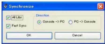 Synchronize All Libs Fast Sync Direction Console -> PO PO -> Console OK Cancel