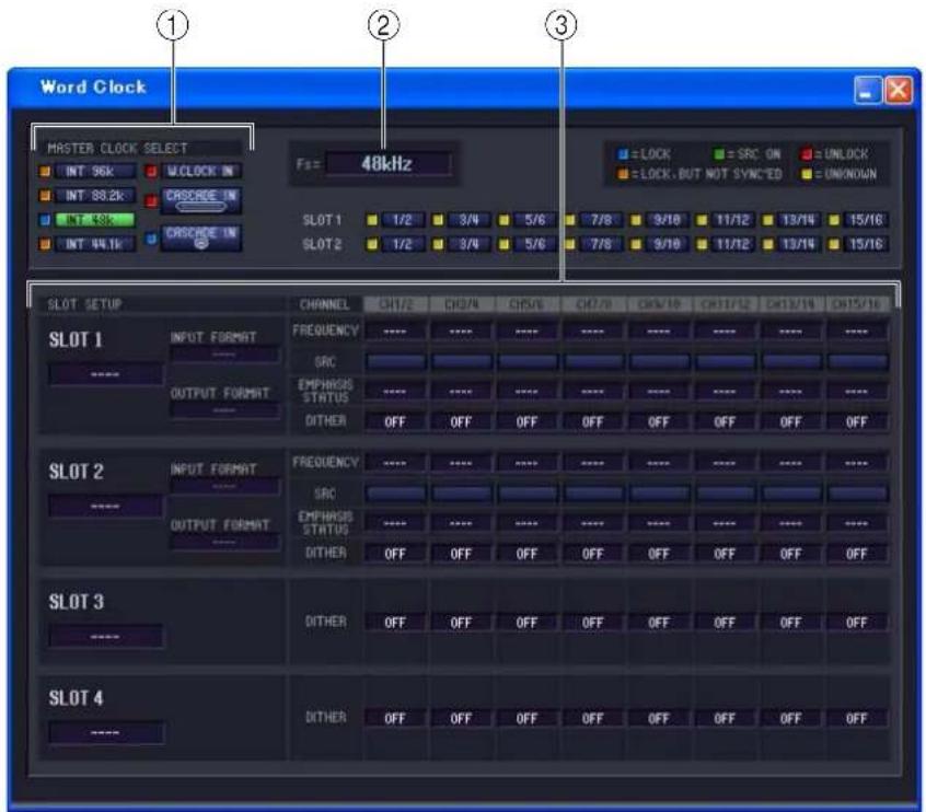 Word Clock MASTER CLOCK SELECT INT 56k INT 88.2k INT 48k INT 44.1k W/CLOCK IN CRISCHE IN CRISCHE IN Fs: 48kHz SLOT 1 1/2 3/4 5/6 7/8 9/10 11/12 13/14 15/18 7/8 9/10 11/12 13/14 15/16 SLOT SETUP CHANNEL CHI/2 CHI/4 CHI/6 CHI/8 CHI/10 CHI/12 CHI/14 CHI/16 SLOT 1 INPUT FORMAT FREQUENCY ---- SRC OUTPUT FORMAT EMPHRASS STATUS OTHER OFF OFF OFF OFF OFF OFF OFF SLOT 2 INPUT FORMAT FREQUENCY ---- SRC OUTPUT FORMAT EMPHRASS STATUS OTHER OFF OFF OFF OFF OFF OFF SLOT 3 OTHER OFF OFF OFF OFF OFF OFF OFF SLOT 4 OTHER OFF OFF OFF OFF OFF OFF